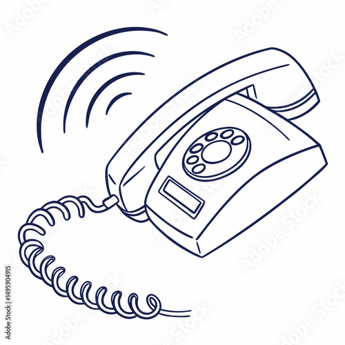 Retro rotary phone illustration line art drawing