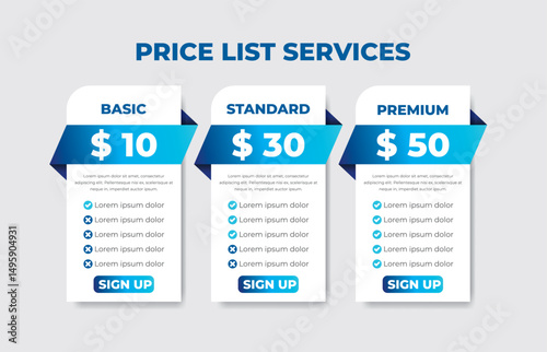 Modern Pricing Table Template for Services, A modern and professional pricing table infographic with three tiers