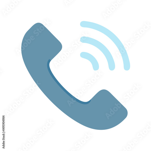 Professional blue phone icon with incoming call signal isolated on white background