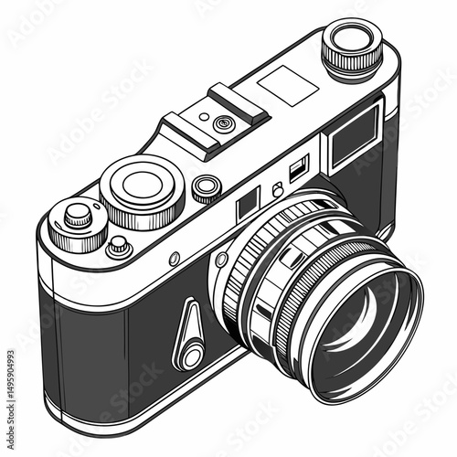 Vintage 35mm rangefinder camera isometric illustration