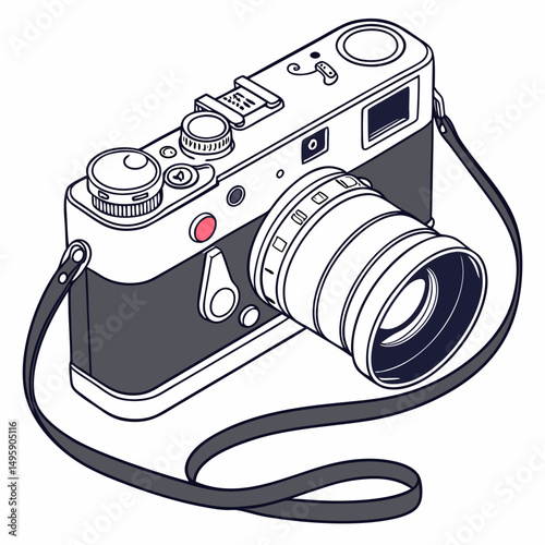 Vintage 35mm camera with strap isometric illustration