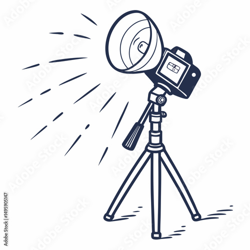 Camera with flash on tripod studio photography lighting equipment
