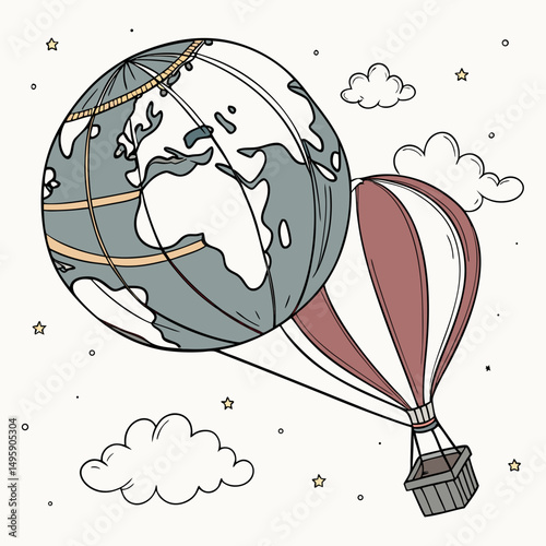 Hot air balloon world travel adventure illustration