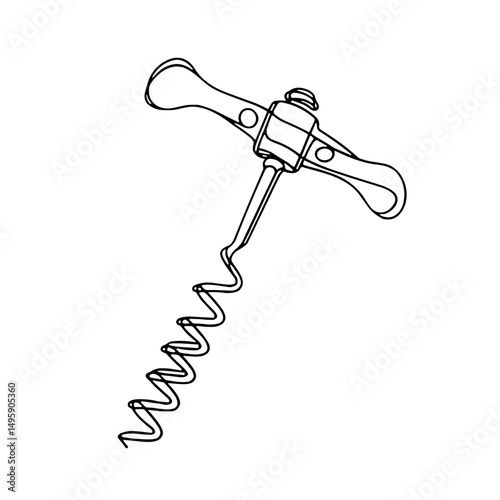 Corkscrew, vector, black line drawing, minimalistic, single line, simple line, isolated, transparent background 