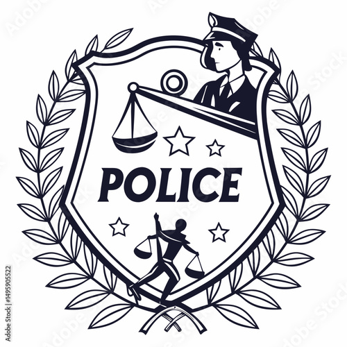 Police badge emblem justice scales law enforcement officer