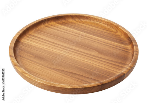 Wooden round tray isolated on transparent background