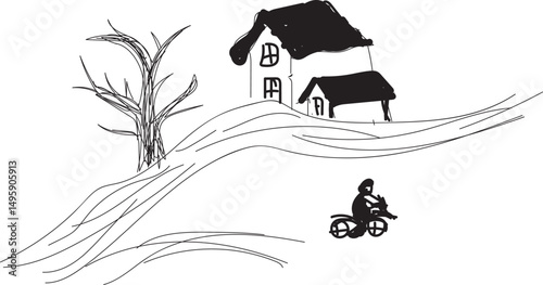 House and Tree Hand drawing