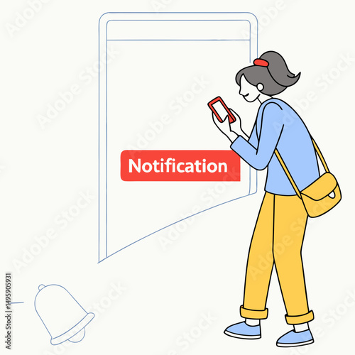 Young woman checking phone notification alert message