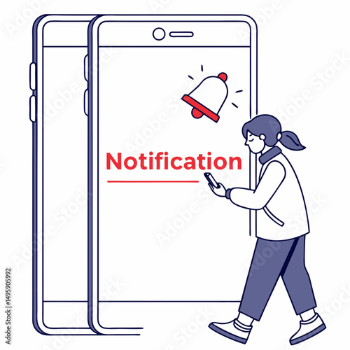 Woman walking while checking smartphone notification alert