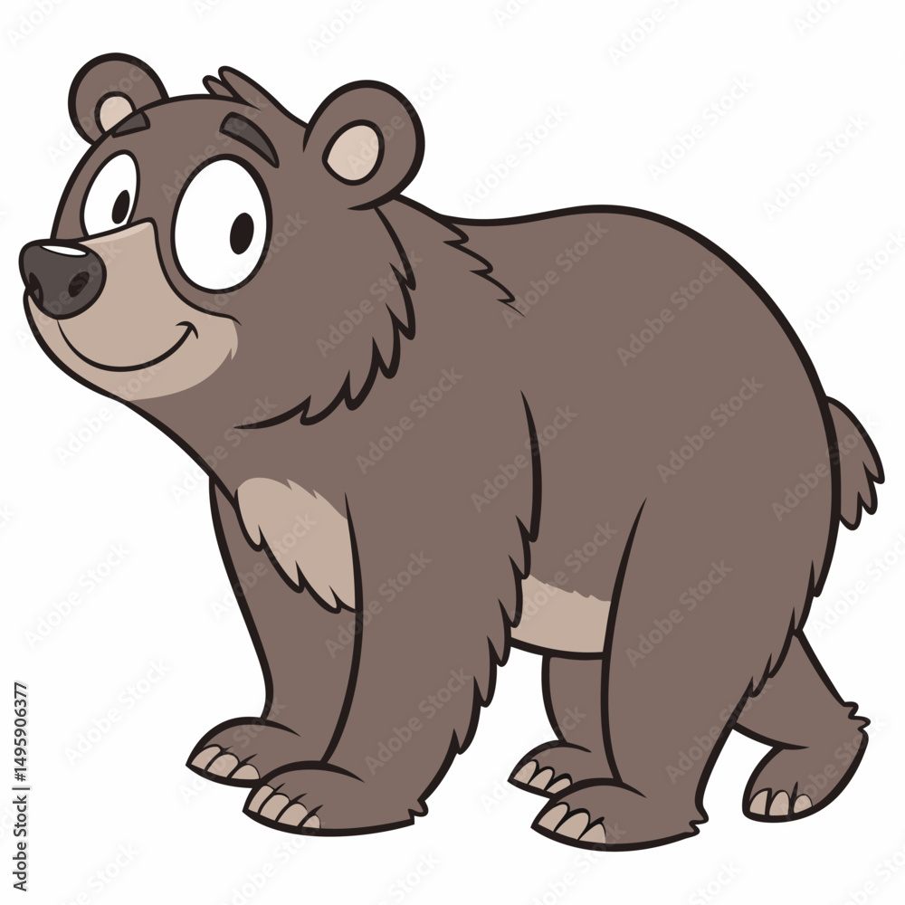 Fototapeta premium Cartoon brown grizzly bear. Vector illustration isolated on white background.Side view. 