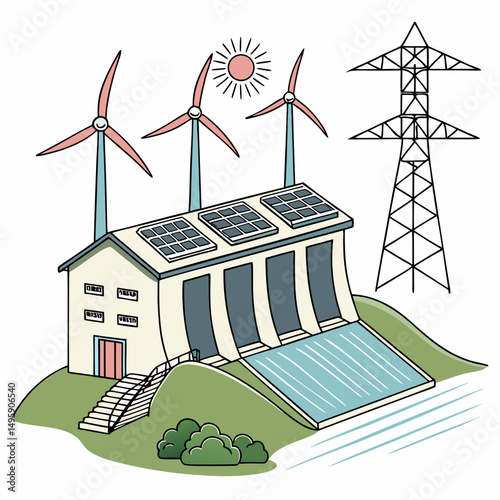 Hydroelectric dam renewable energy power plant solar wind turbines