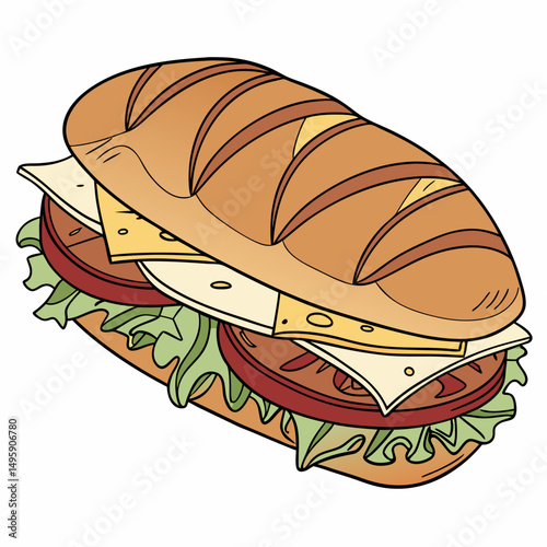 Delicious sub sandwich illustration with transparent background ready for design projects