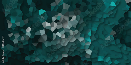 Abstract geometric mosaic in shades of teal and grey, a modern digital art composition featuring textured overlapping polygon shapes