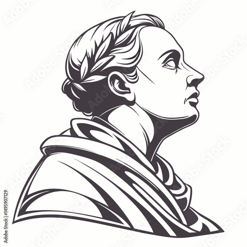 Roman empress laurel wreath bust profile vintage style illustration
