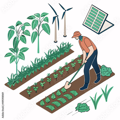 Sustainable farming green energy eco friendly agriculture gardener working