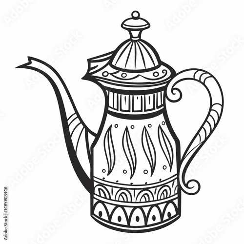 Ornate coffee pot design element transparent background
