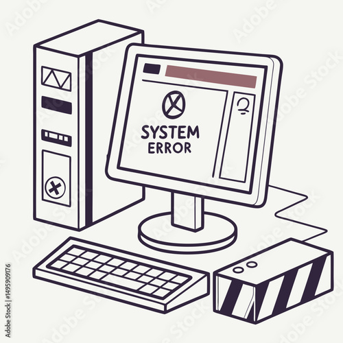 Retro computer system error desktop illustration