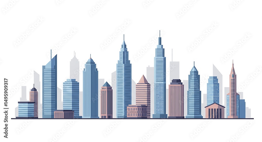 Obraz premium City Skyline Vector Illustration with Modern Buildings