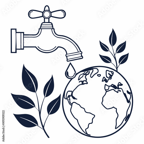 Water conservation earth planet tap leaves environment ecology