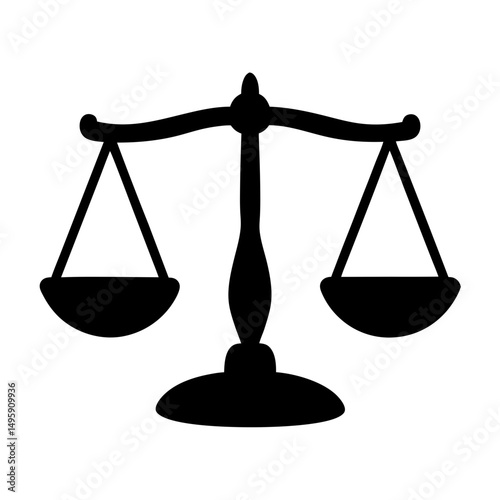 A simple, black and white, symmetrical scale representing law and justice