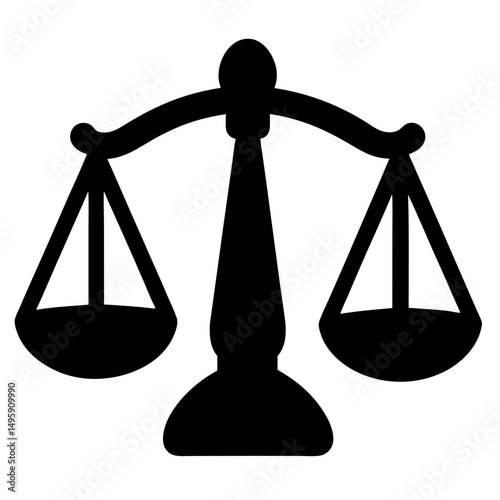 Simple black and white vector image of a balance scale icon