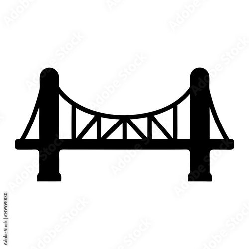 Black silhouette of a suspension bridge architecture connecting two points