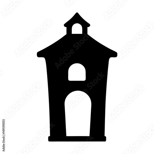 Silhouette of a cartoonish house or building with arched openings