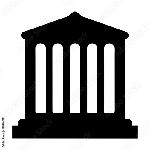Silhouette of a classical building with pillars isolated on a white background