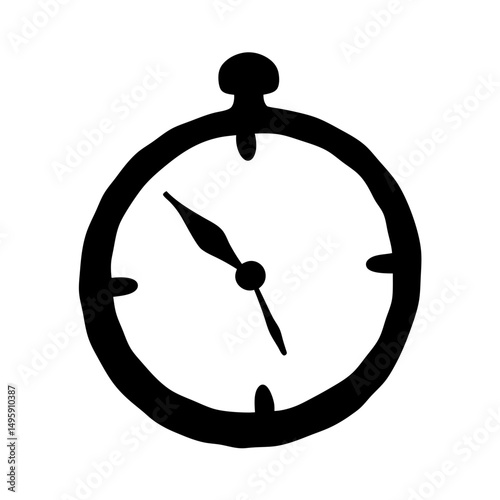 Black and White Illustration of a Vintage Pocket Watch on White
