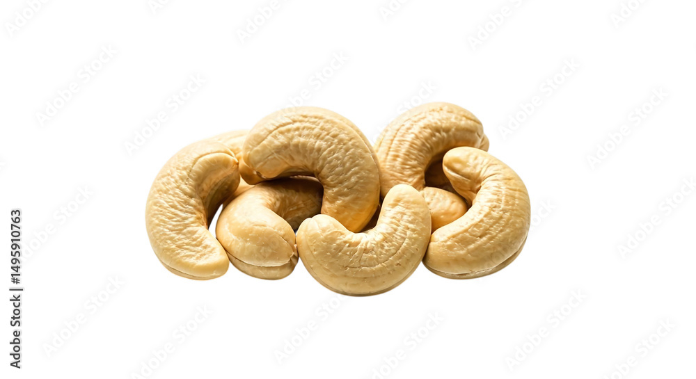 Obraz premium A small pile of several cashew nuts clustered together on a plain black background studio shot
