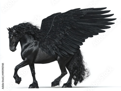 black beautiful pegasus horse with wing isolated on white