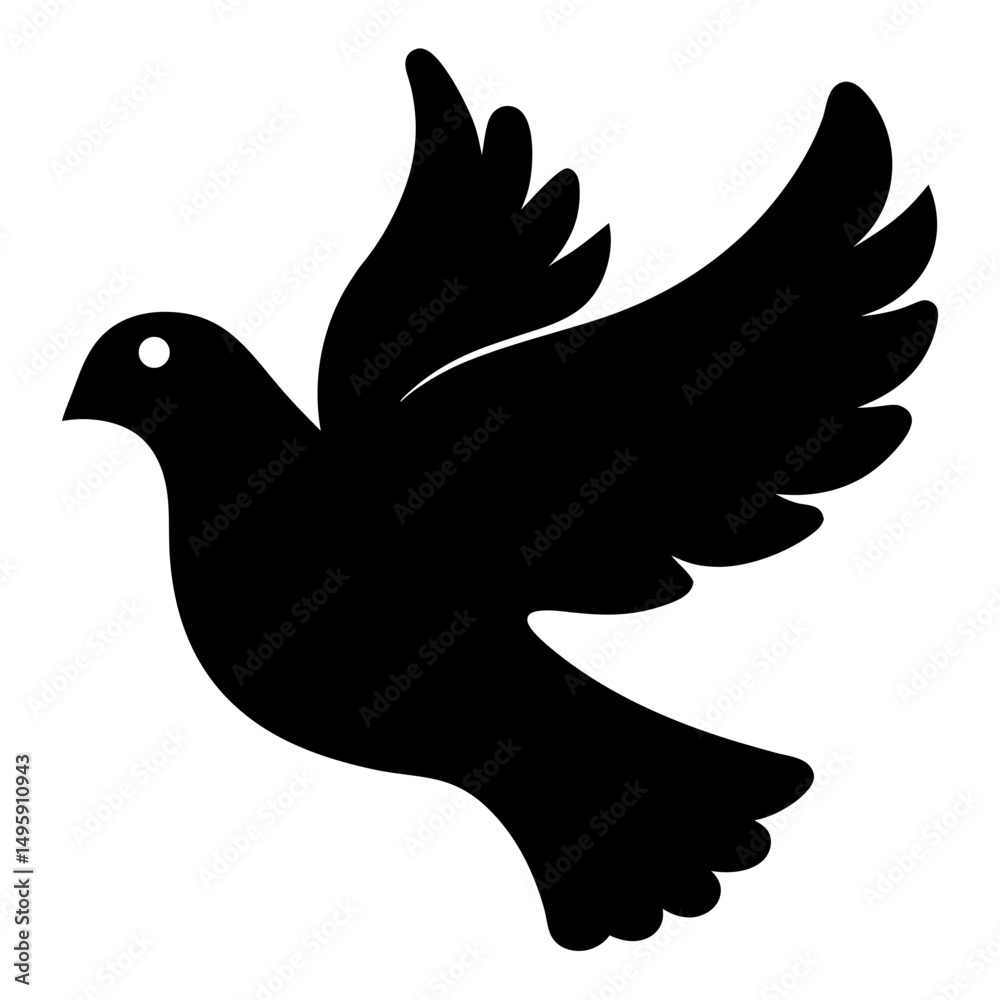 Fototapeta premium Elegant black silhouette of a dove in flight embodying peace and hope