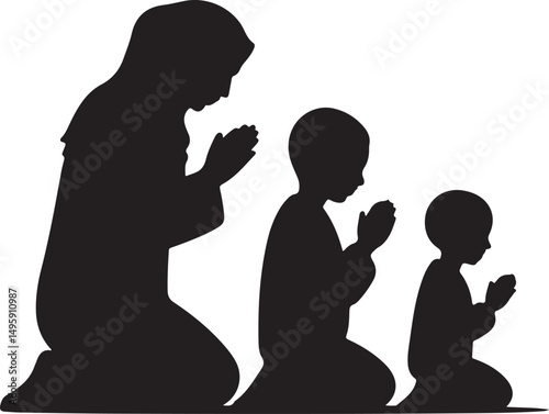 Silhouette of Muslim Family Praying Together
