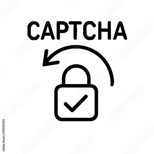 Minimalist icon of CAPTCHA verification with padlock and checkmark, representing bot protection and secure human validation