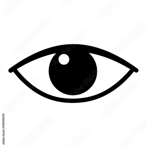 Stylized black and white human eye illustration with visible iris and pupil