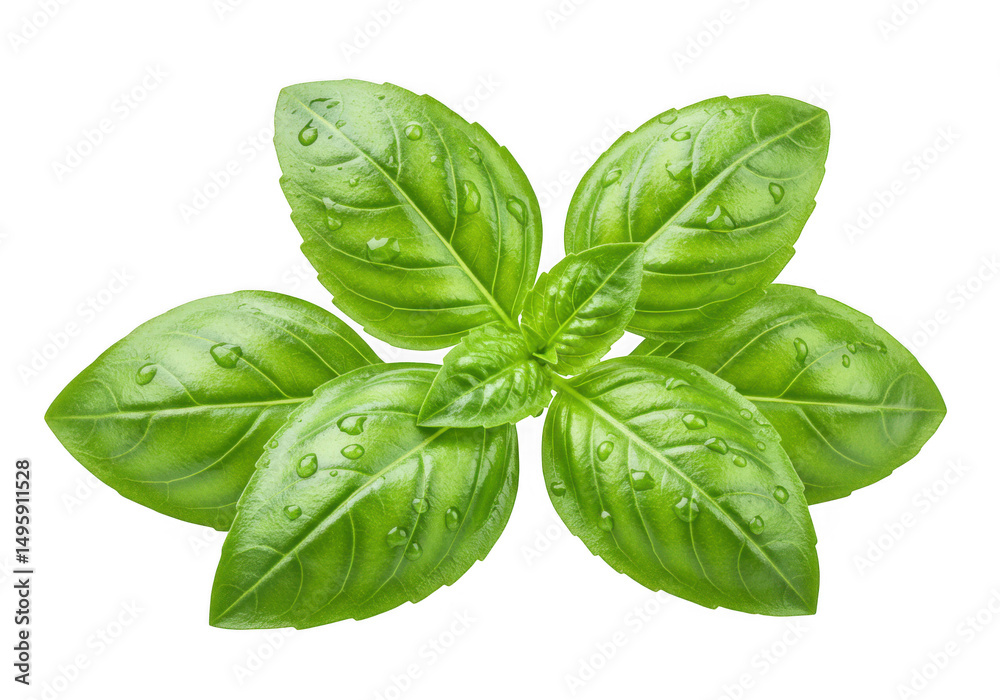 Fototapeta premium Fresh basil leaves isolated on transparent background