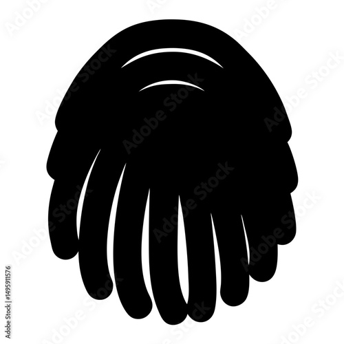 Abstract image of a black head of hair with long dreadlocks