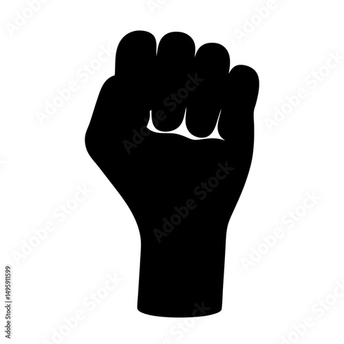 Black power fist raised in solidarity and resistance against oppression icon
