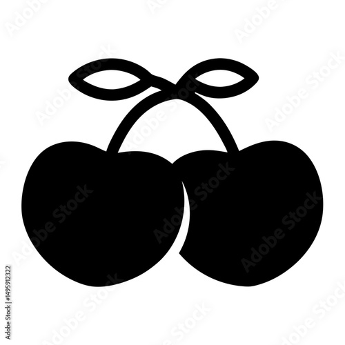 Stylized image of two cherries with connected stems and leaves icon