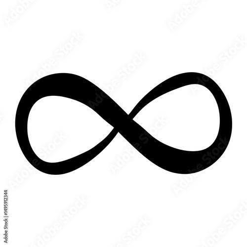 Simple black infinity symbol on a white background conveying never ending concepts