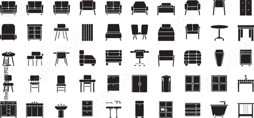 Collection of Black Silhouette Furniture Icons