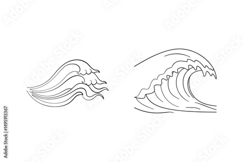 Two stylized black and white waves illustration perfect for nautical or japanese themed designs
