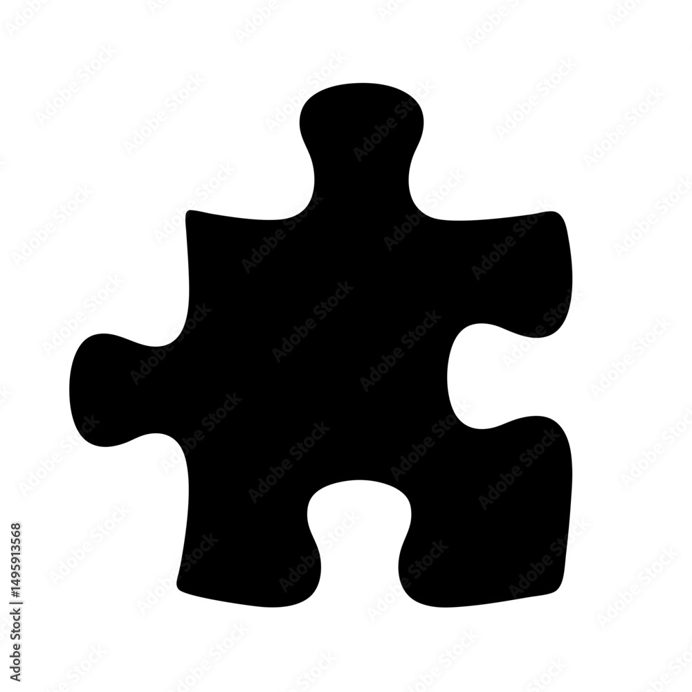 A singular black jigsaw puzzle piece stands alone on a white background A singular black jigsaw puzzle piece stands alone on a white background
