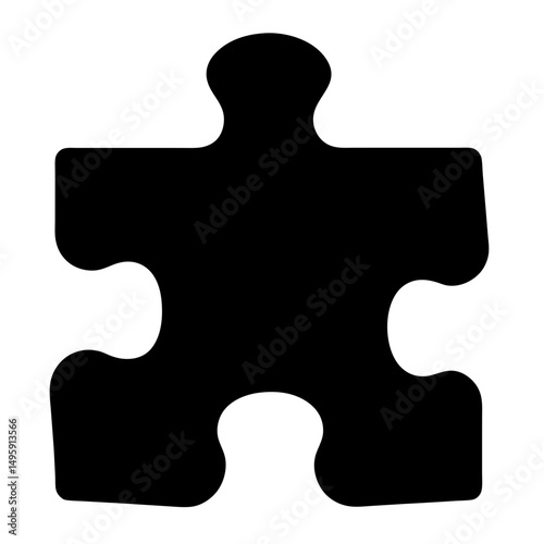 Single black jigsaw puzzle piece on a white background ready to connect
