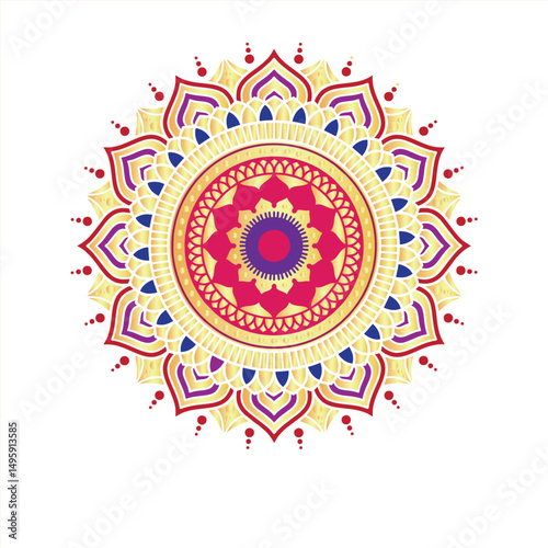 Colorful alpona image silhouette vector style, white background