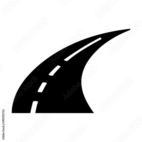 A curvy road with dashed lines leading forward into the distance