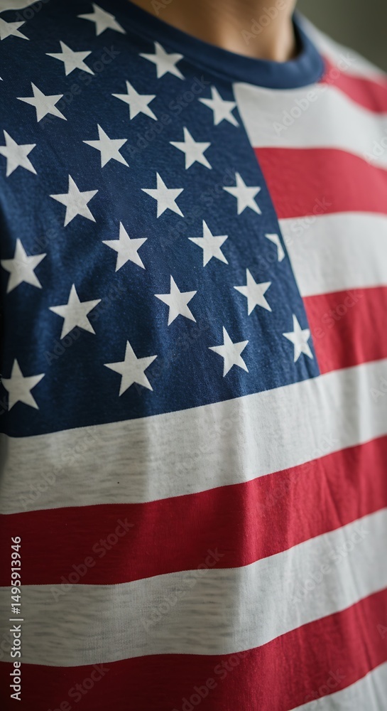 Fototapeta premium Close-up of shirt with American flag design for July 4