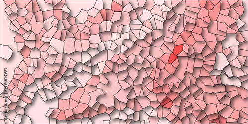 Abstract mosaic pattern in shades of red with black outlines a visual texture for backgrounds and design elements