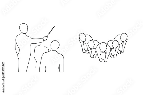 Illustration of a presentation with an audience and athletes at the starting line