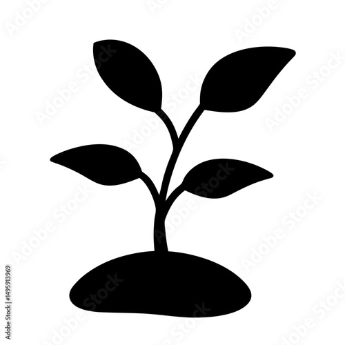 A Simple Black Silhouette of a Growing Plant with Oval Leaves